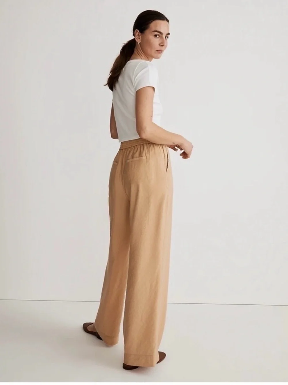 Madewell Beige Wide-Leg Elastic-Waist Pants size XS - Picture 2 of 10